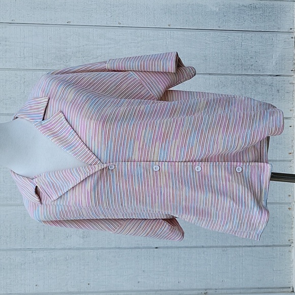 Le Lis Subtle Rainbow Striped Button Down Short Sleeve Top - Picture 3 of 11